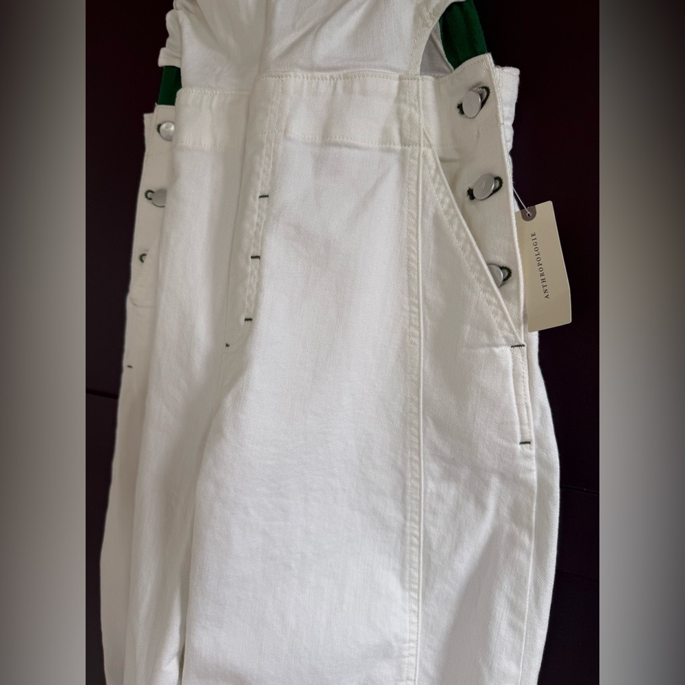 Anthropologie Pilcro Kenna Heritage White & Green Barrel Overalls • S • NWT - Picture 9 of 14